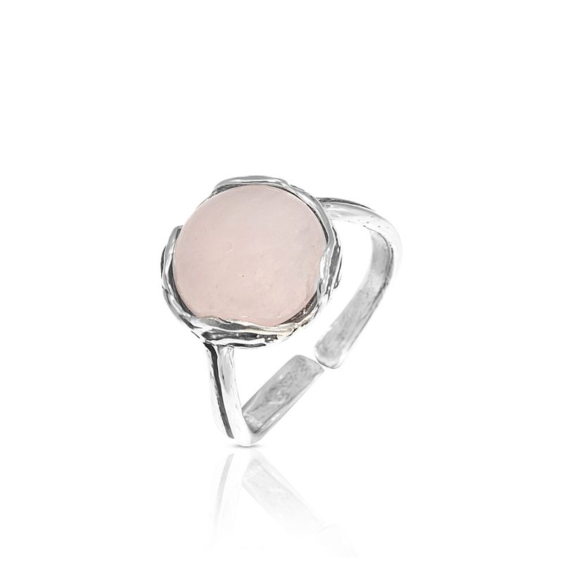 925 Sterling Silver Round Pink Rose Quartz 12mm Ring