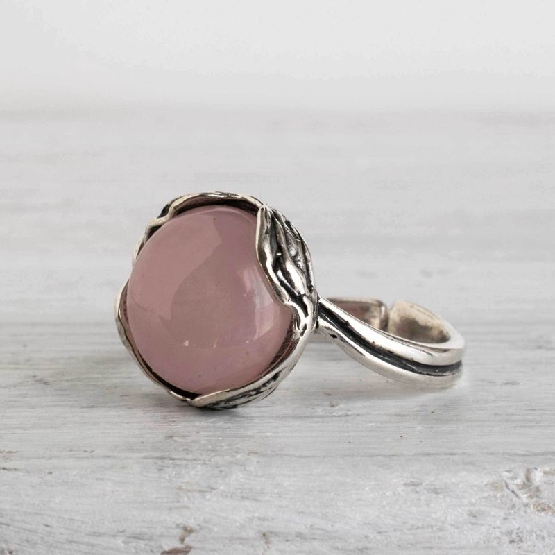 925 Sterling Silver Round Pink Rose Quartz 12mm Ring