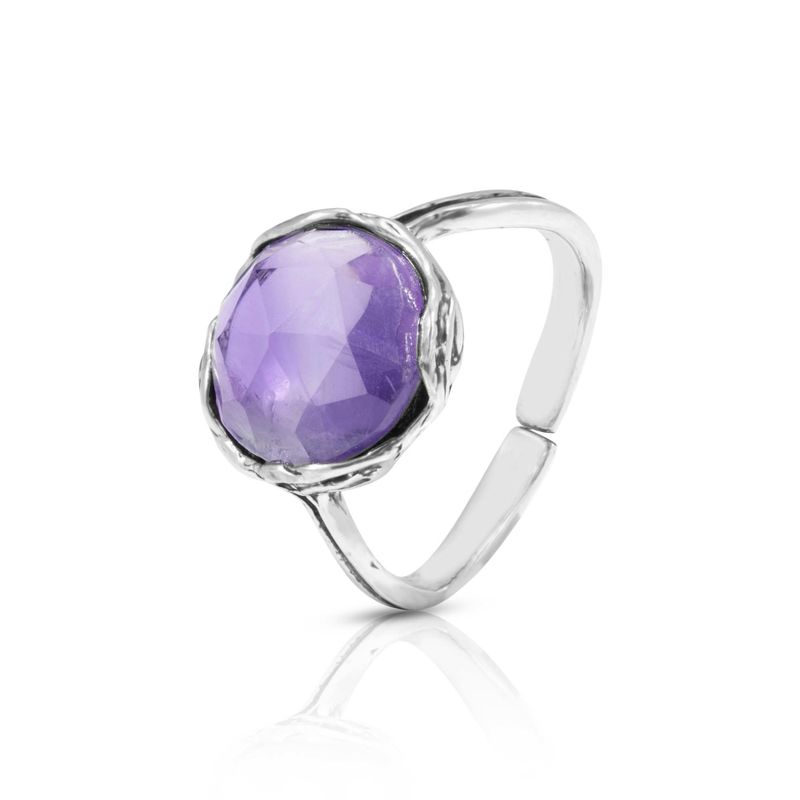 925 Sterling Silver Round Purple Amethyst 12mm Ring
