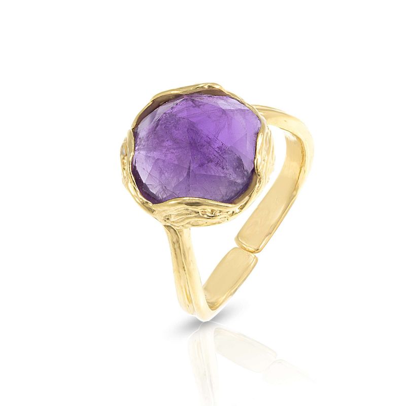 Gold Plated Rose Cut Amethyst  Sizable Large Statement Ring