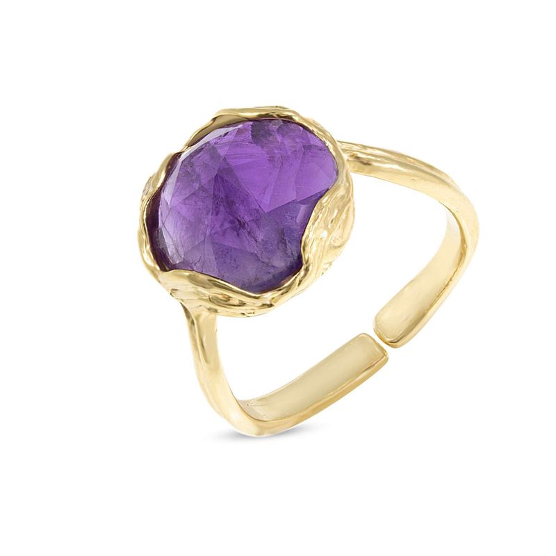 Gold Plated Rose Cut Amethyst  Sizable Large Statement Ring