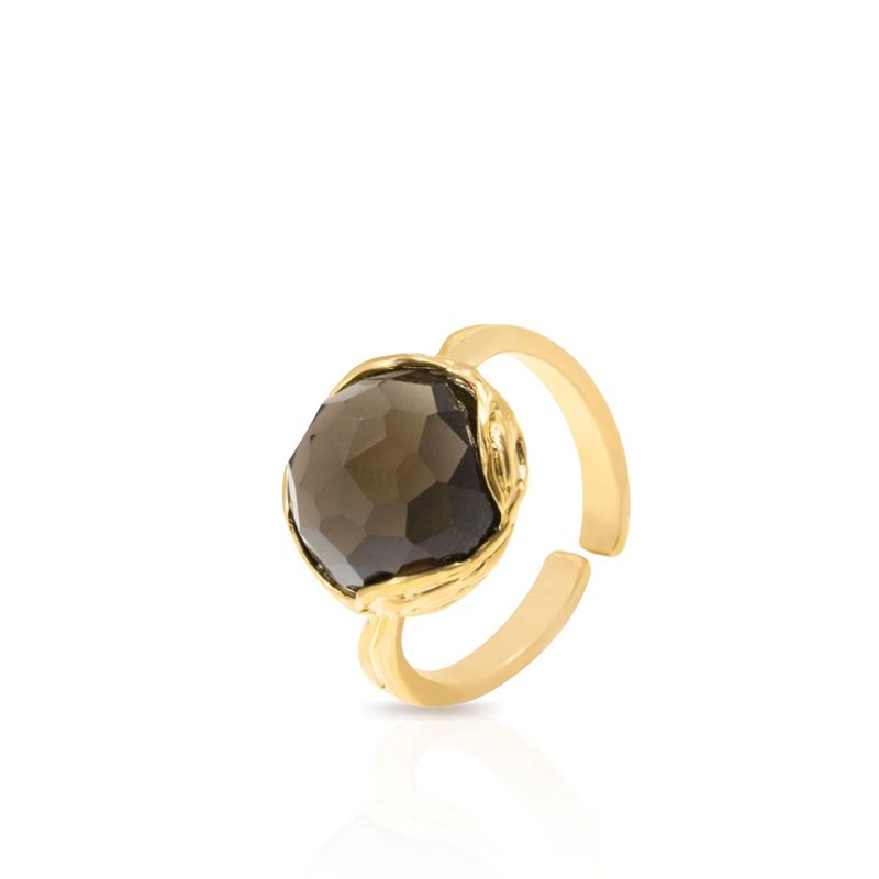 Gold Plated Smoky Quartz Sizable Large Statement Ring