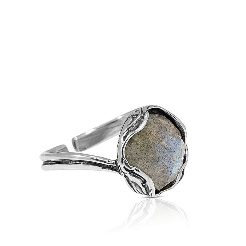 925 Sterling Silver Round Brown Labradorite 12mm Ring