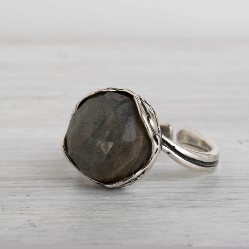 925 Sterling Silver Round Brown Labradorite 12mm Ring