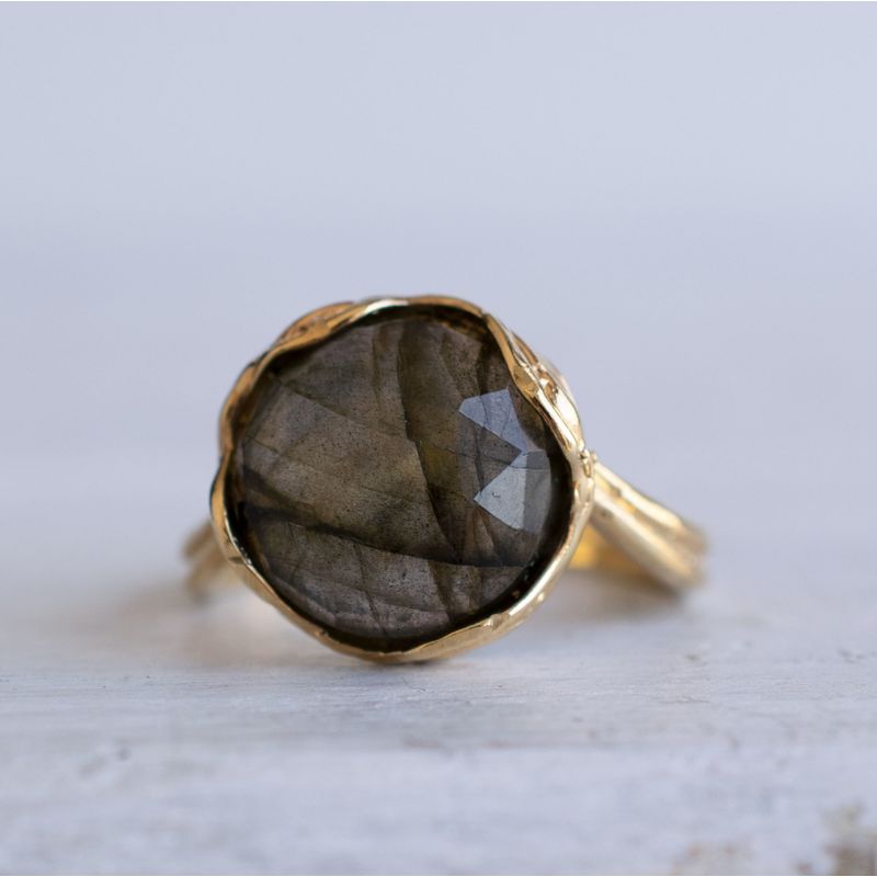 Gold Plated Rose Cut Labradorite Sizable Large Statement Ring