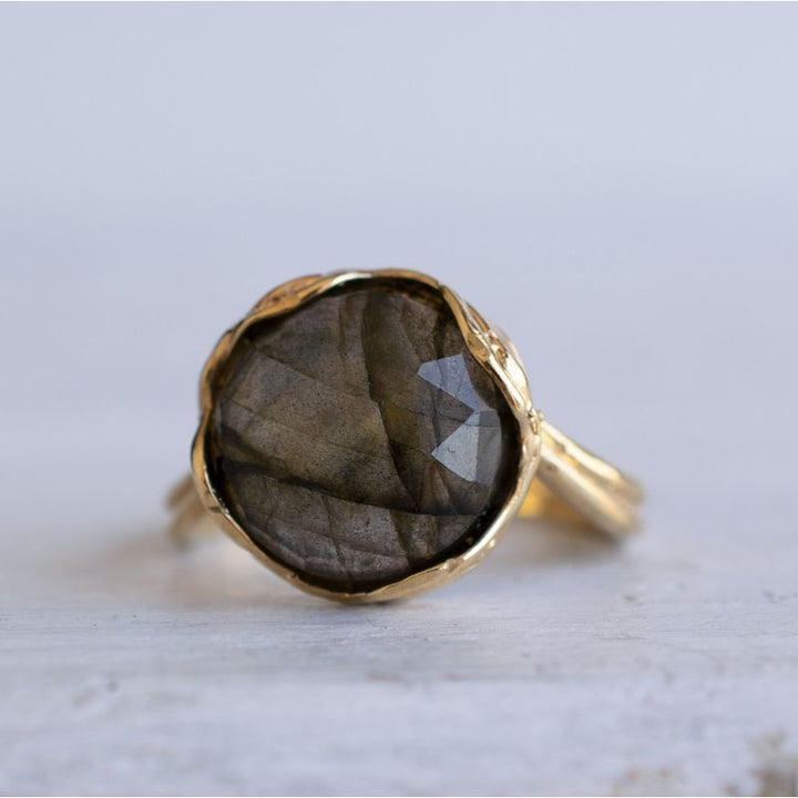 Gold Plated Rose Cut Labradorite Sizable Large Statement Ring