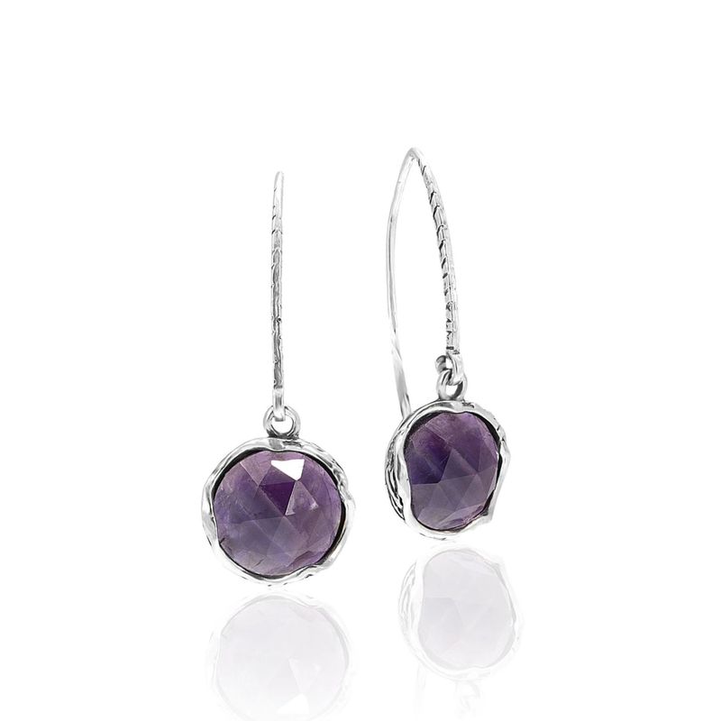 925 Sterling Silver Round Purple Amethyst 12mm Dangle Earrings