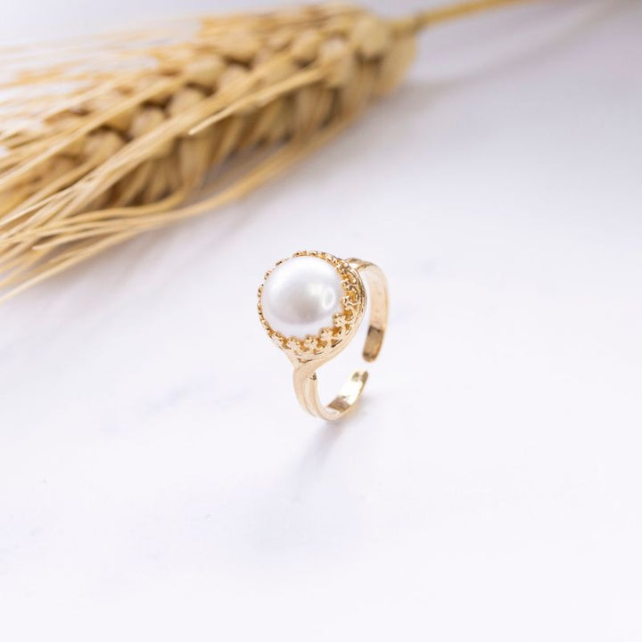 Yellow Gold Plated Round White Pearl 10mm Ring