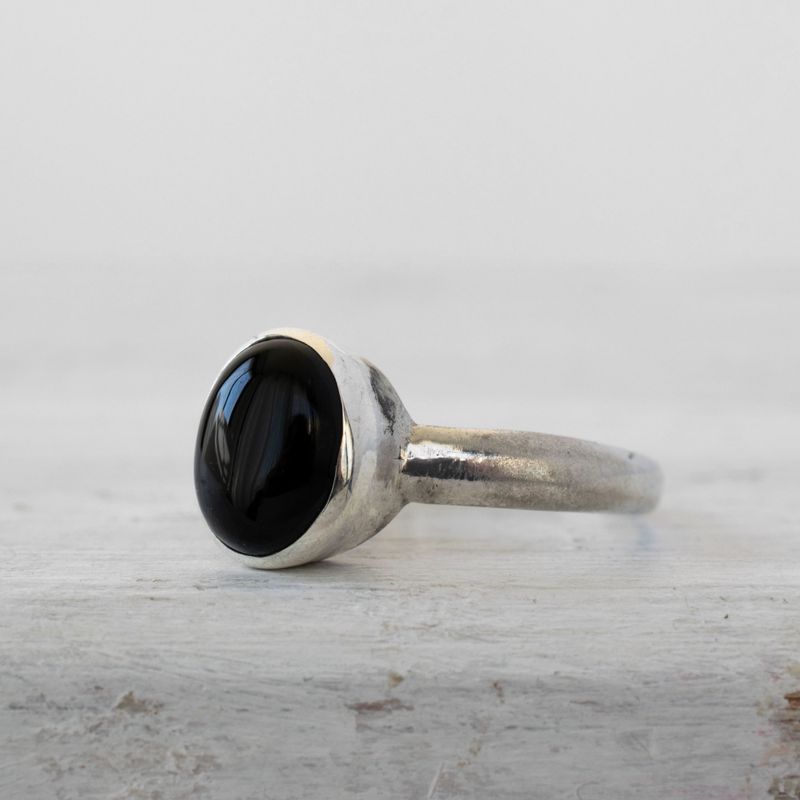 925 Sterling Silver Round Black Onyx 8X10mm Ring