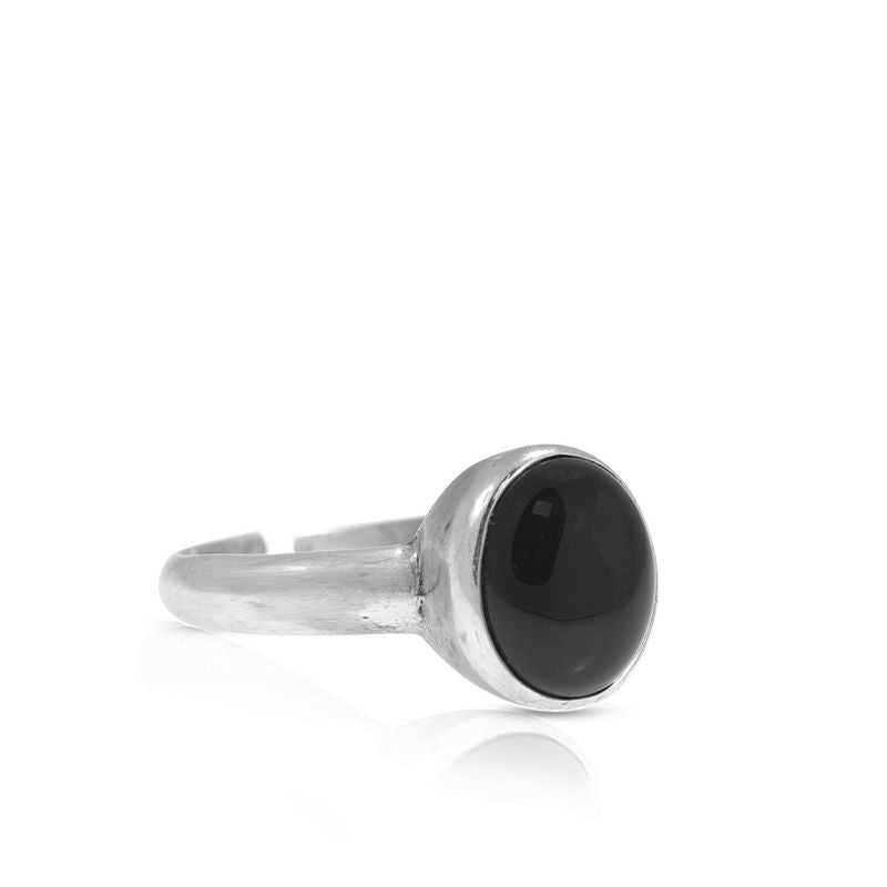 925 Sterling Silver Round Black Onyx 8X10mm Ring