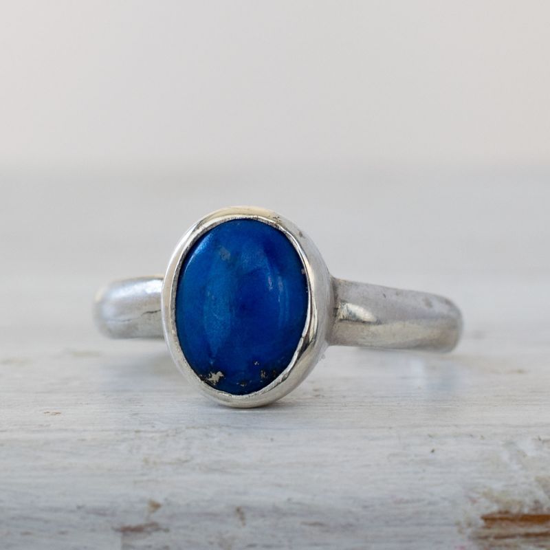 925 Sterling Silver Round Blue Lapis Lazuli 8X10mm Ring