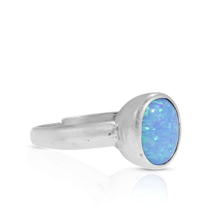 925 Sterling Silver Round Blue Opal 8X10mm Ring