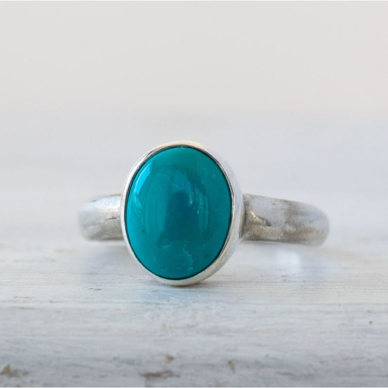 925 Sterling Silver Round Turquoise 8X10mm Ring