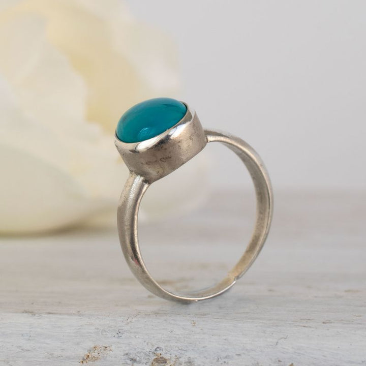 925 Sterling Silver Round Turquoise 8X10mm Ring