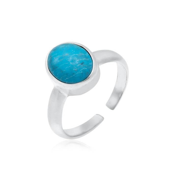 925 Sterling Silver Round Turquoise 8X10mm Ring