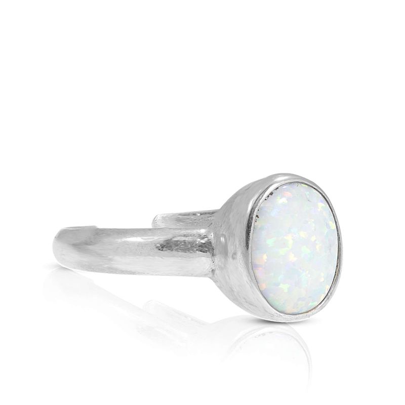 925 Sterling Silver Round White Opal 8X10mm Ring