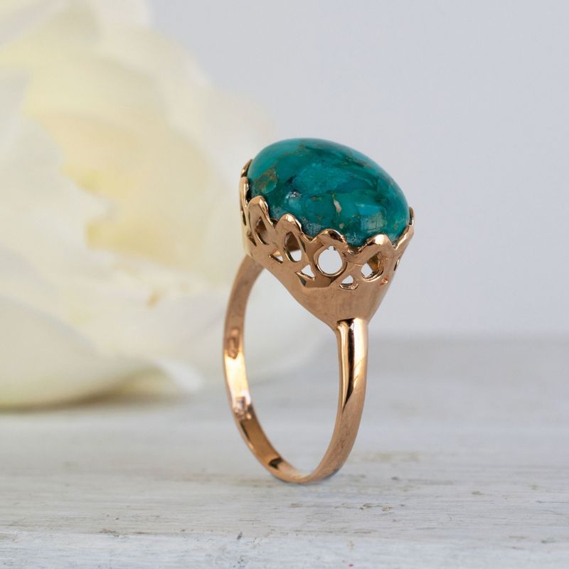 14K Rose Gold Elliptic Turquoise 12X16mm Ring