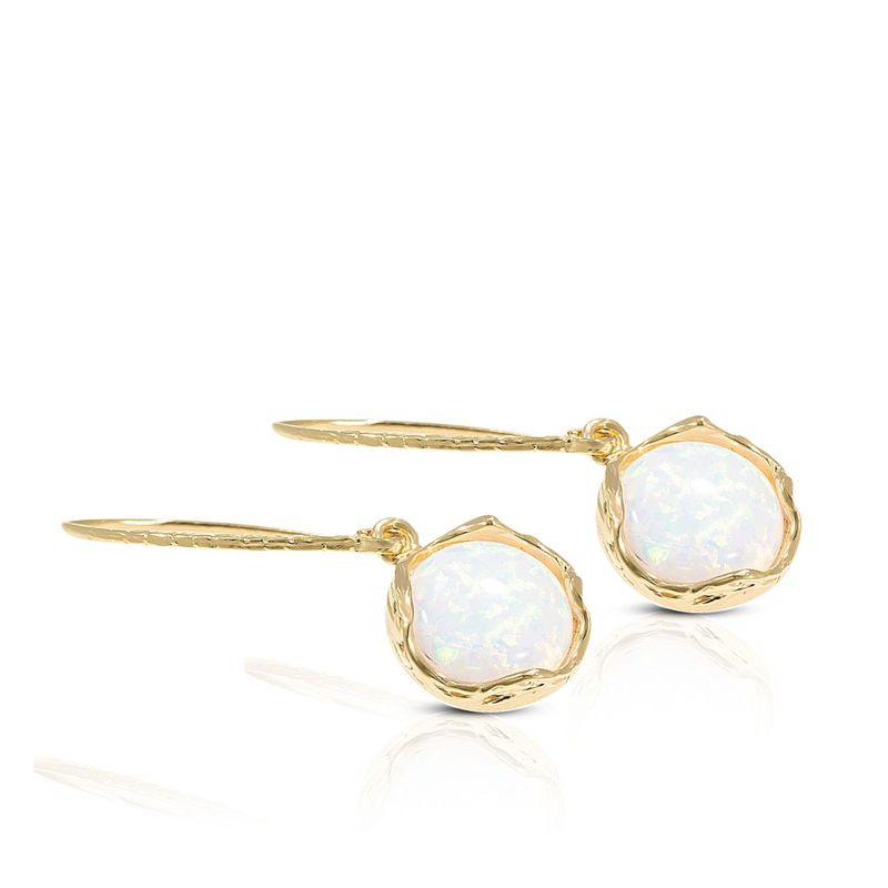 Gold Plated Round White Opal 12mm Dangle Earrings