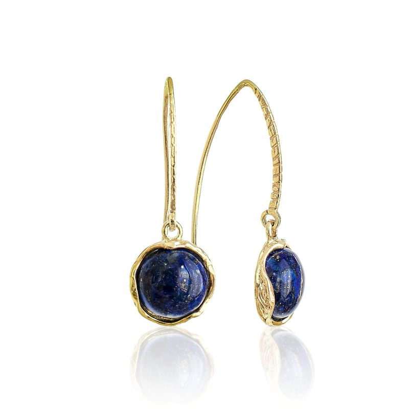 Gold Plated Round Lapis Lazuli 12mm Dangle Earrings