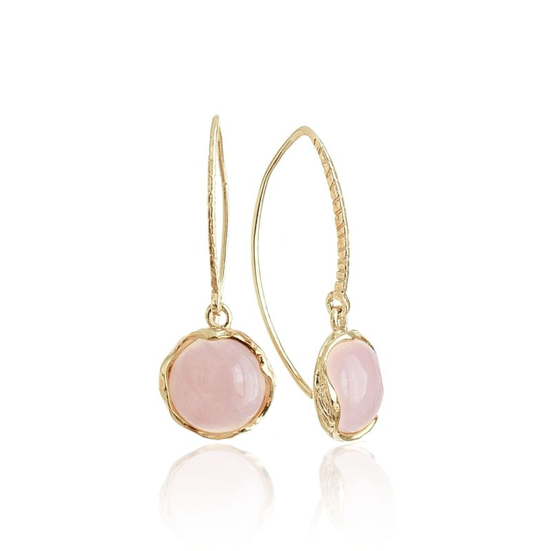 Gold Plated Round Rose Quartz 12mm Dangle Earrings