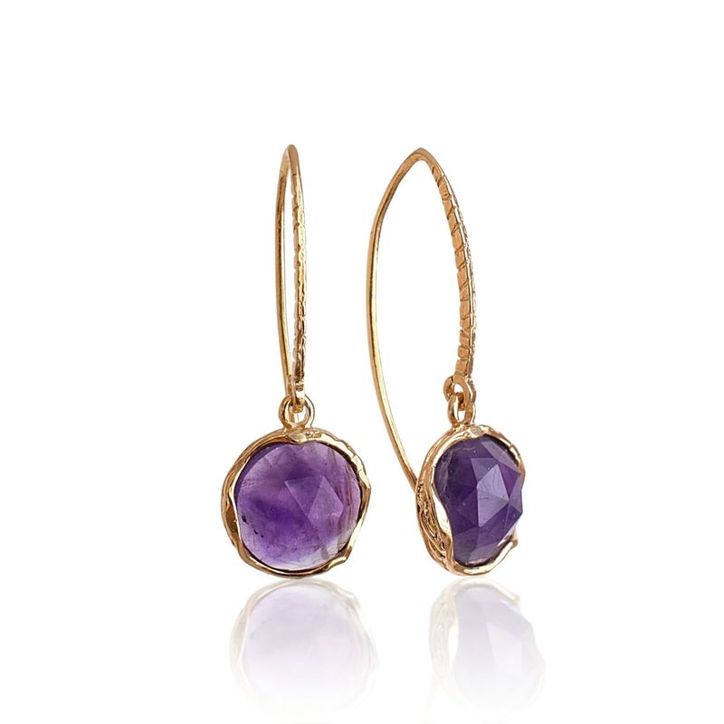 Gold Plated Round Amethyst 12mm Dangle Earrings