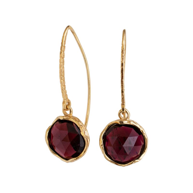 Gold Plated Round Garnet Rose Cut 12mm Dangle Earrings