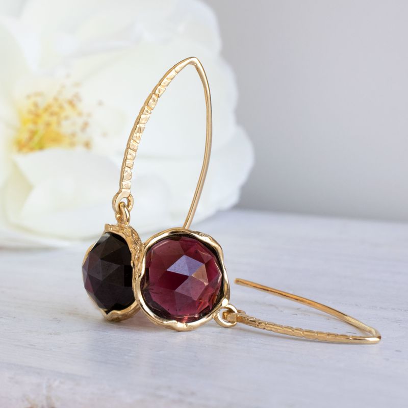 Gold Plated Round Garnet Rose Cut 12mm Dangle Earrings