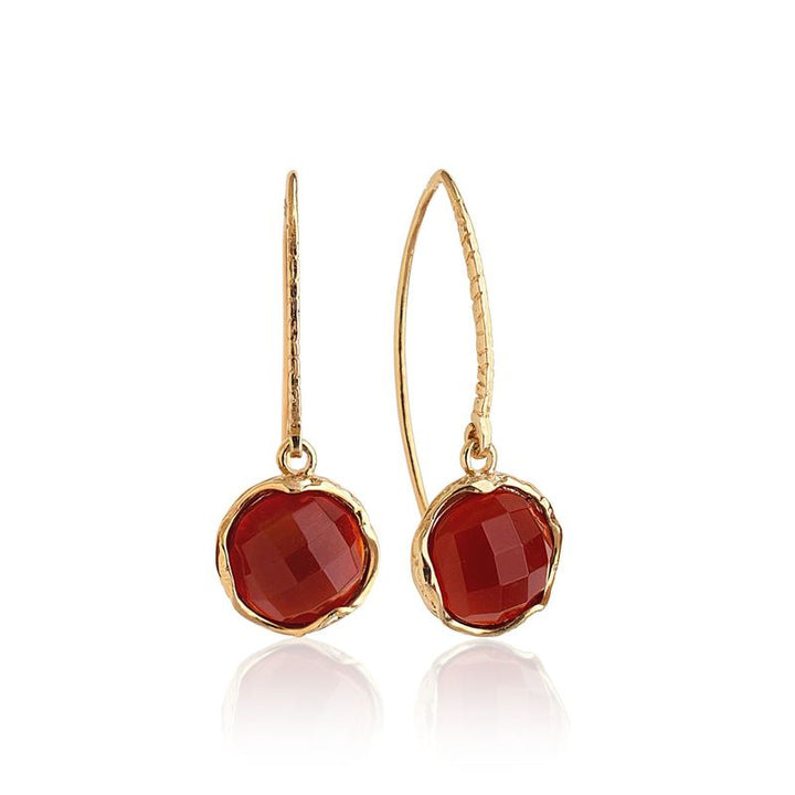 Gold Plated Round Red Carnelian 12mm Dangle Earrings