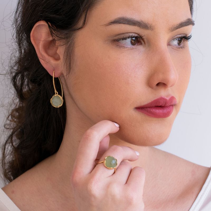 Gold Plated Round Jade 12mm Dangle Earrings