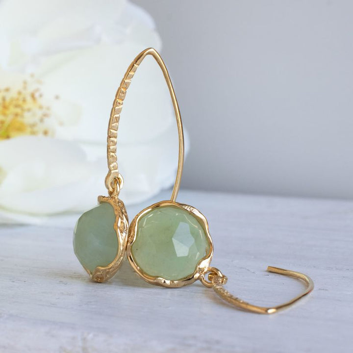 Gold Plated Round Jade 12mm Dangle Earrings