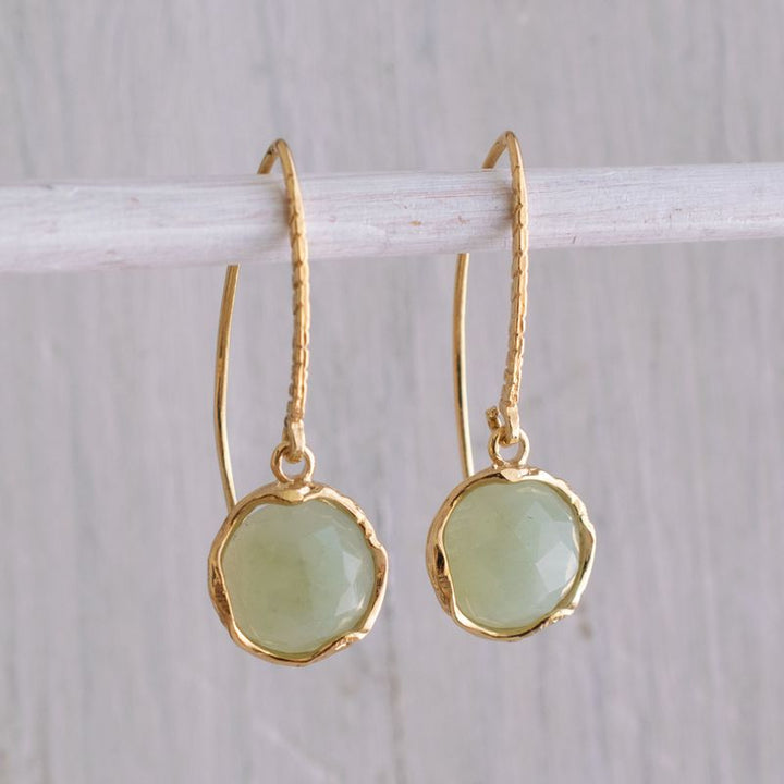 Gold Plated Round Jade 12mm Dangle Earrings
