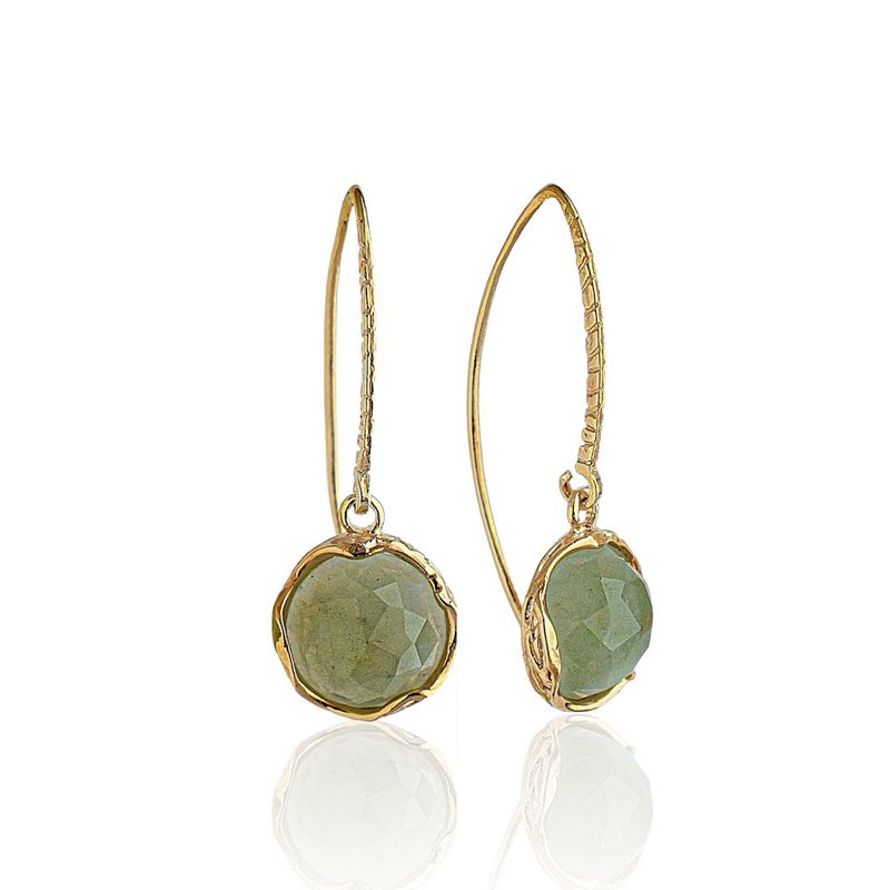 Gold Plated Round Jade 12mm Dangle Earrings