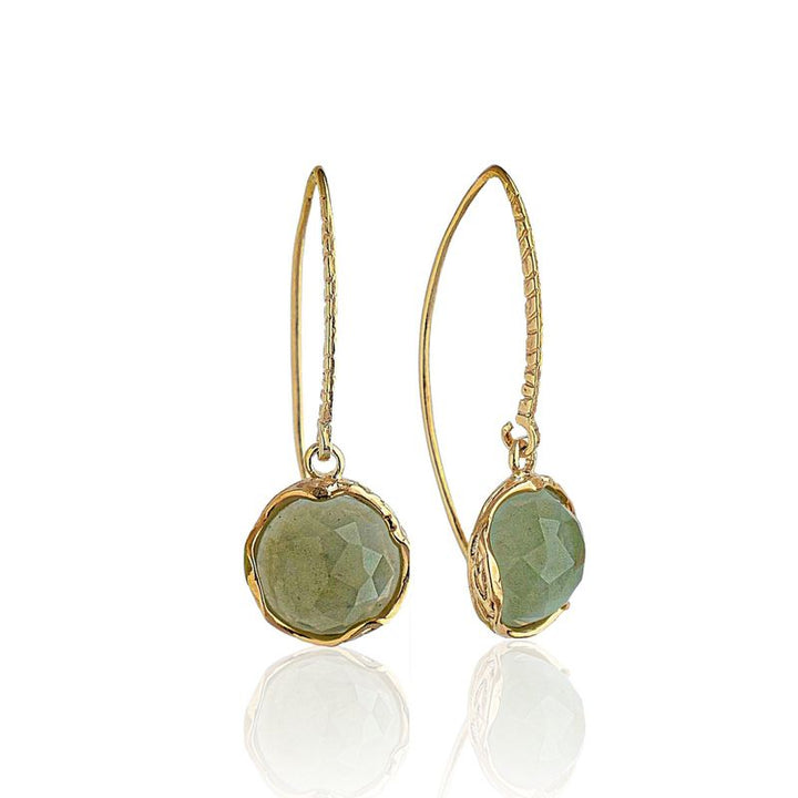 Gold Plated Round Jade 12mm Dangle Earrings