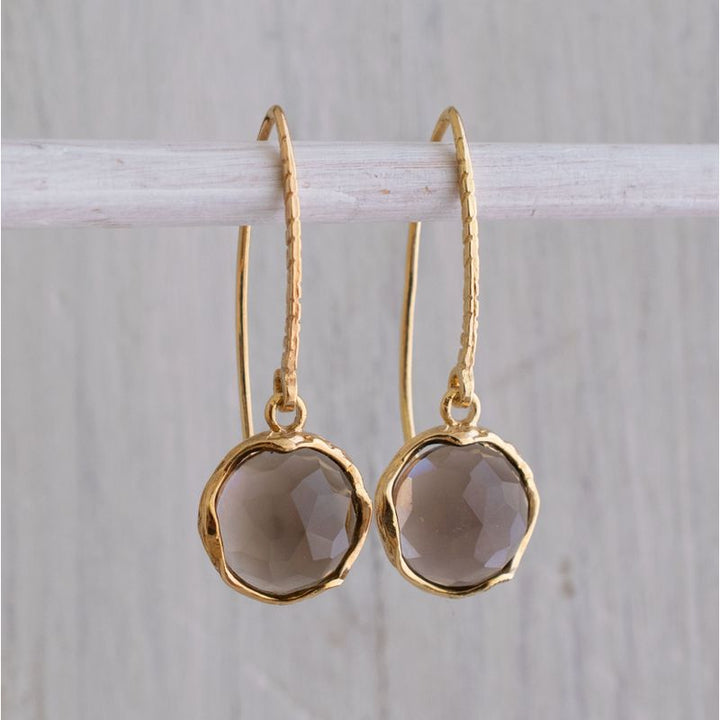 Gold Plated Round Smoky Quartz 12mm Dangle Earrings
