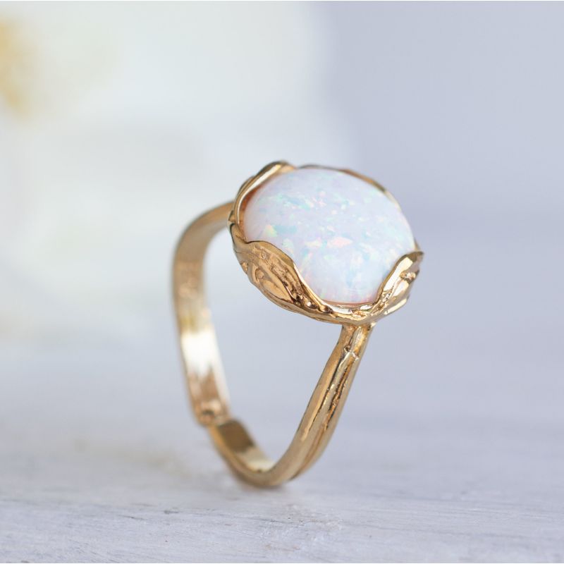 Gold Plated White Opal Sizable Large Statement Ring