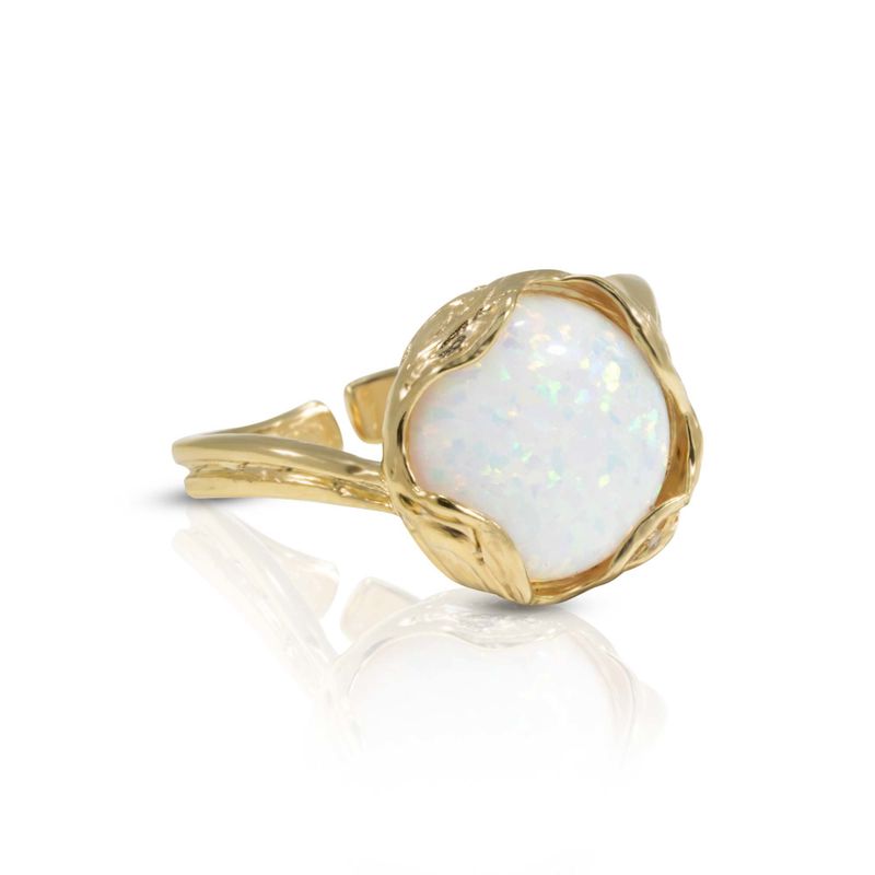 Gold Plated White Opal Sizable Large Statement Ring