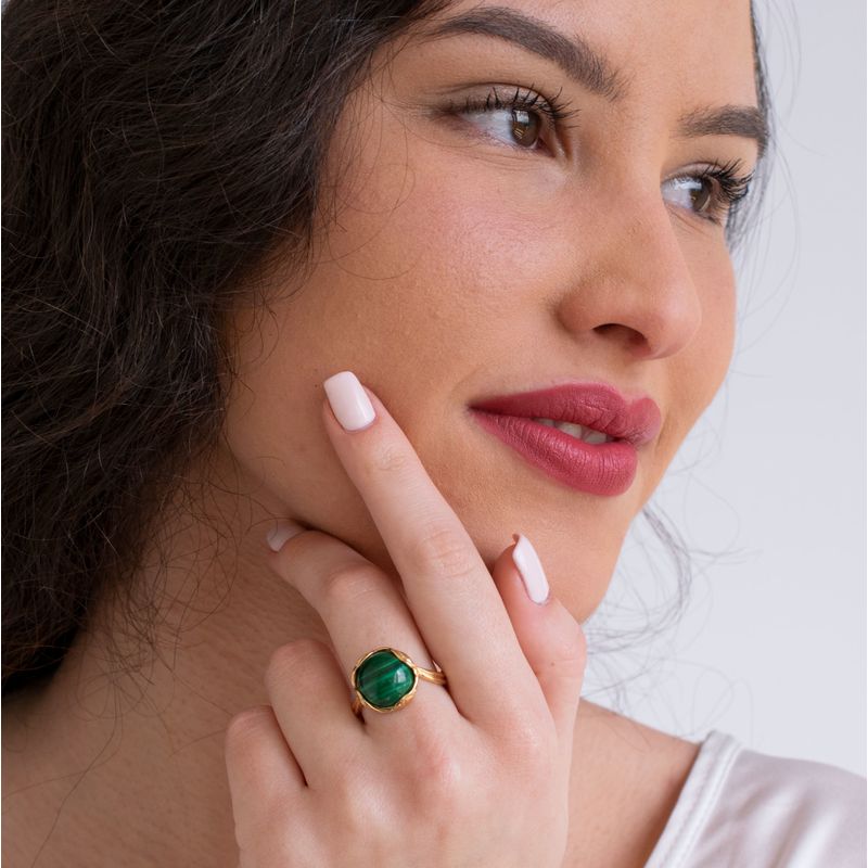 Gold Plated Malachite Sizable Large Statement Ring