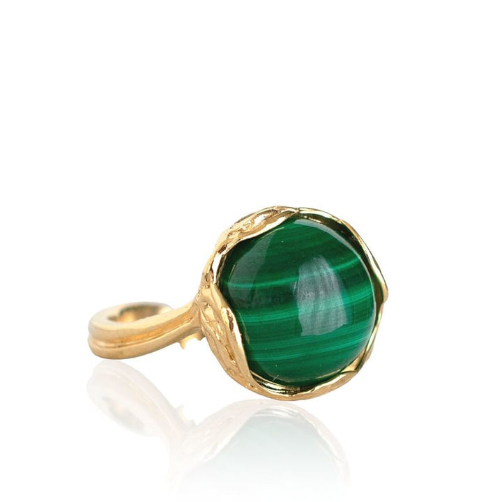 Gold Plated Malachite Sizable Large Statement Ring