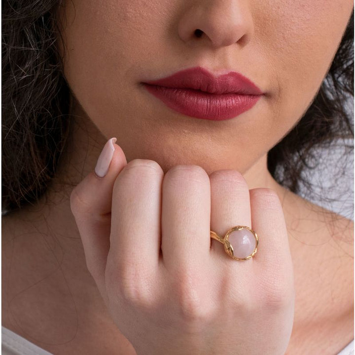 Gold Plated Rose Quartz Sizable Large Statement Ring