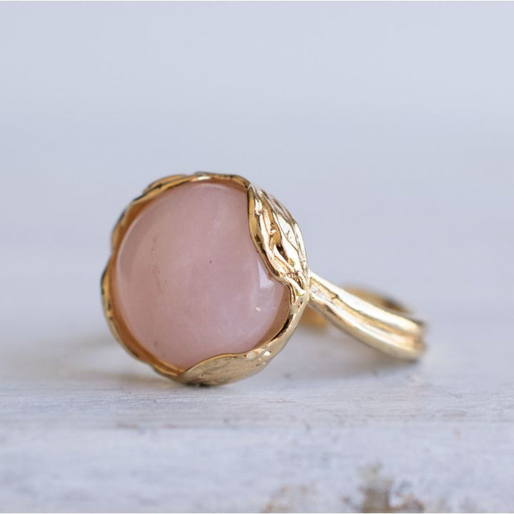 Gold Plated Rose Quartz Sizable Large Statement Ring