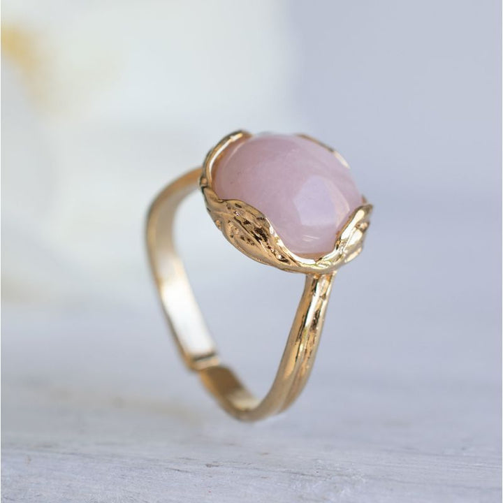 Gold Plated Rose Quartz Sizable Large Statement Ring