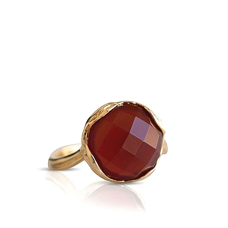 Gold Plated Red Carnelian Rose Cut Sizable Large Statement Ring