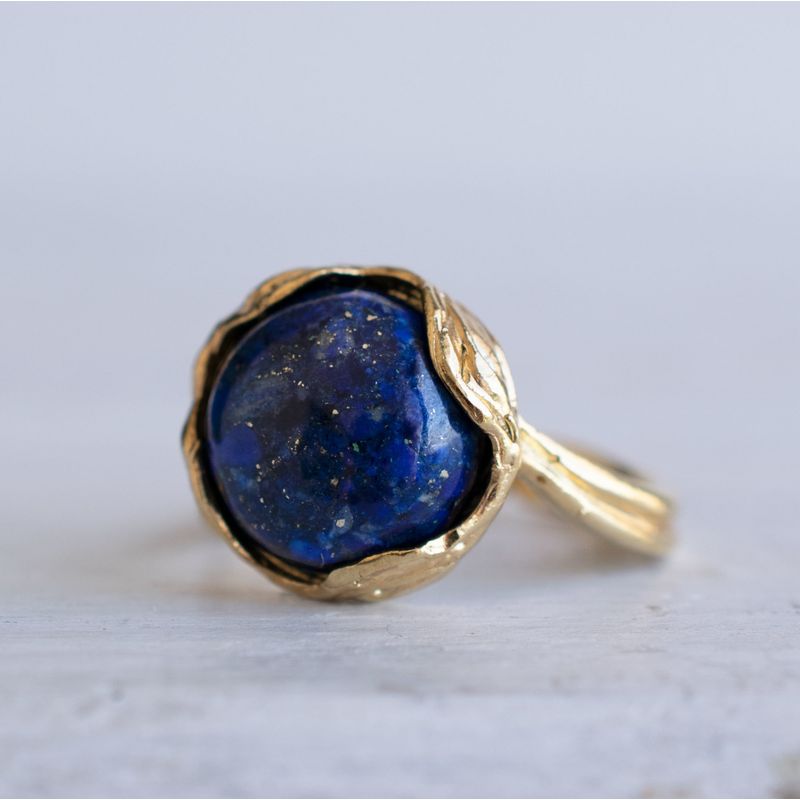 Gold Plated Lapis Lazuli Sizable Large Statement Ring