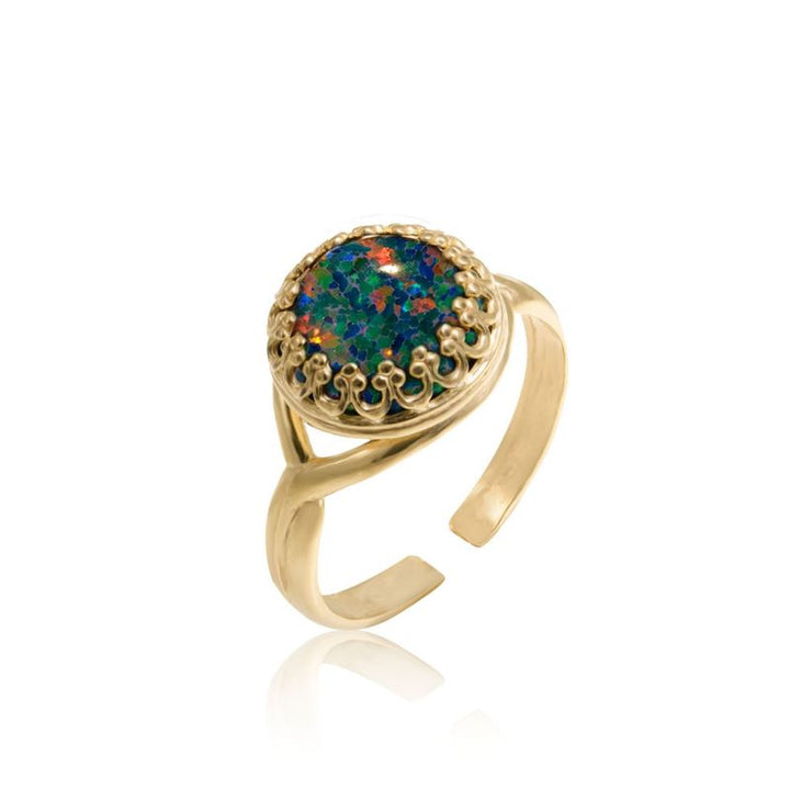 Yellow Gold Plated Black Opal 10mm Ring
