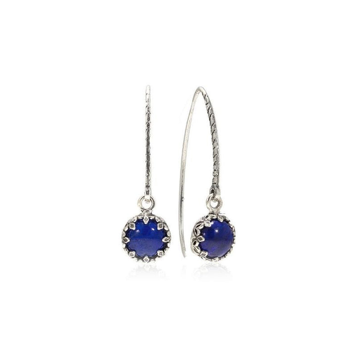 Silver Round Drop Earrings Inlaid with Lapis Lazuli