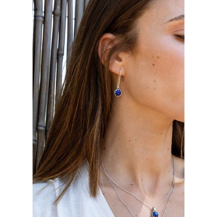 Silver Round Drop Earrings Inlaid with Lapis Lazuli