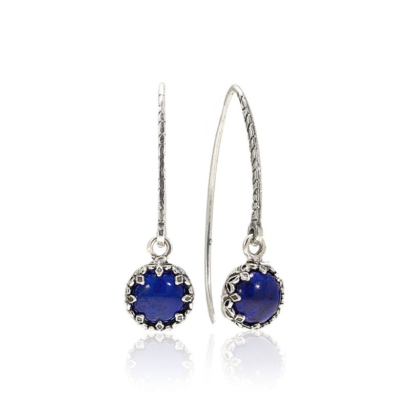 Silver Round Drop Earrings Inlaid with Lapis Lazuli