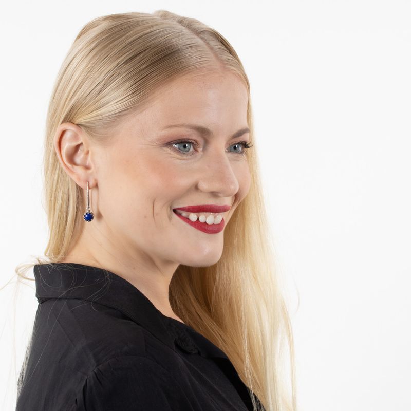 Silver Round Drop Earrings Inlaid with Lapis Lazuli