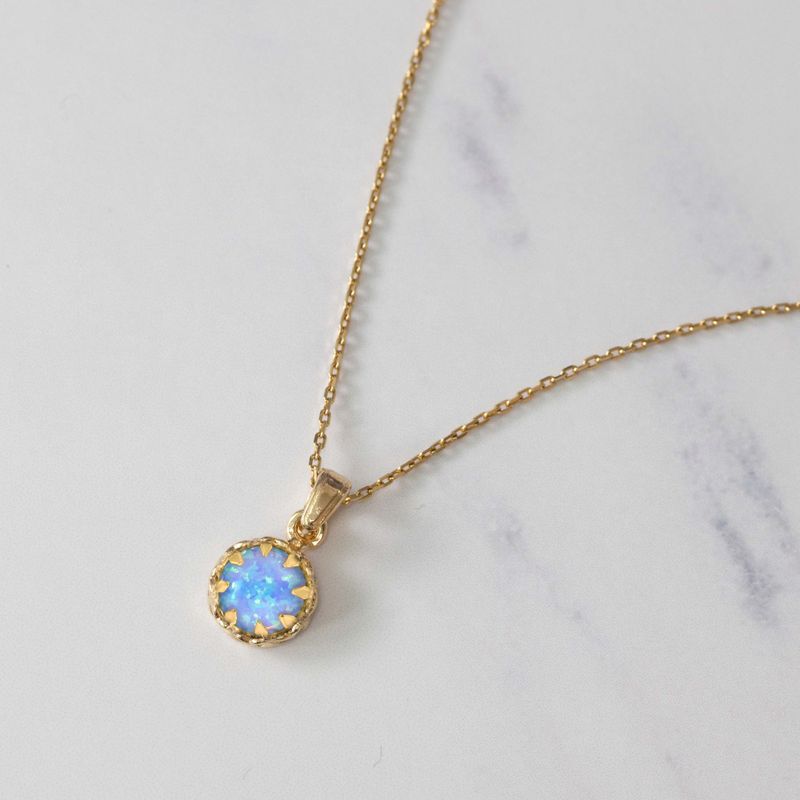 Yellow Gold Plated Pendant Inlaid with Blue Opal