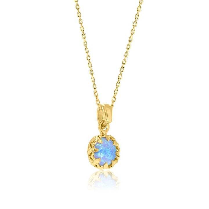 Yellow Gold Plated Pendant Inlaid with Blue Opal